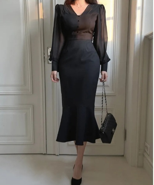 a lot of love（ア ロット オブ ラブ）の「ドッキングデザイン マーメイドドレス（ドレス・レディース・ブラック/ホワイト・FREE）」の2枚目の写真