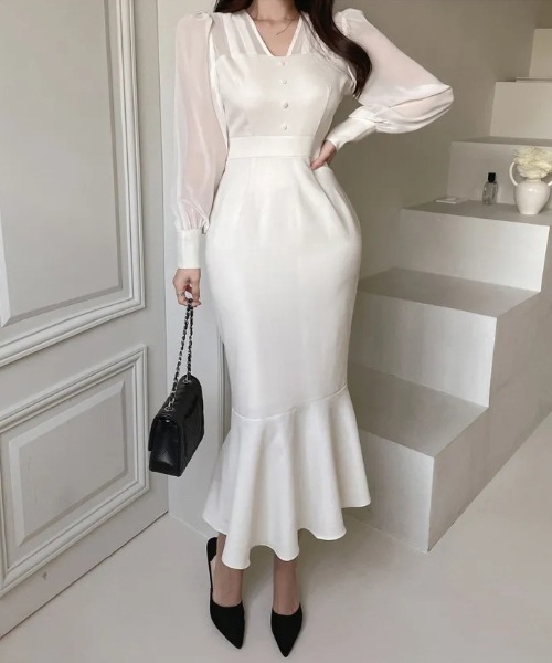 a lot of love（ア ロット オブ ラブ）の「ドッキングデザイン マーメイドドレス（ドレス・レディース・ブラック/ホワイト・FREE）」の5枚目の写真