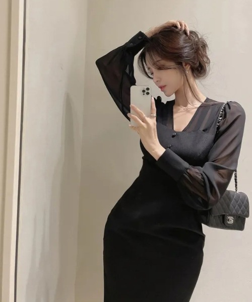 a lot of love（ア ロット オブ ラブ）の「ドッキングデザイン マーメイドドレス（ドレス・レディース・ブラック/ホワイト・FREE）」の15枚目の写真