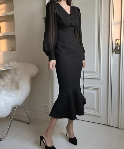 a lot of love（ア ロット オブ ラブ）の「ドッキングデザイン マーメイドドレス（ドレス・レディース・ブラック/ホワイト・FREE）」の12枚目の写真