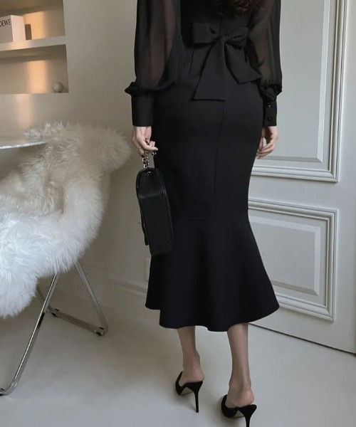 a lot of love（ア ロット オブ ラブ）の「ドッキングデザイン マーメイドドレス（ドレス・レディース・ブラック/ホワイト・FREE）」の14枚目の写真