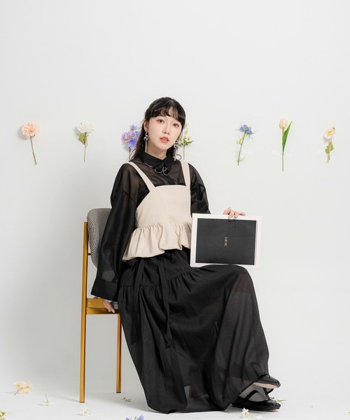 miolite（ミオライト）の「ワッシャー シアー リボン ギャザー スカート miolite（スカート・レディース・ホワイト/ブラック・M）」の15枚目の写真