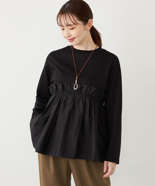 SHIPS Colors(シップス カラーズ)の「SHIPS Colors:〈手洗い可能〉フハクドッキング ロングスリーブ TEE(Tシャツ/カットソー・レディース・キャメル/ブラック/オフホワイト・ONE SIZE)」の3枚目の写真