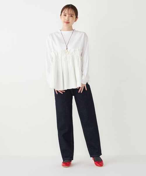 SHIPS Colors(シップス カラーズ)の「SHIPS Colors:〈手洗い可能〉フハクドッキング ロングスリーブ TEE(Tシャツ/カットソー・レディース・キャメル/ブラック/オフホワイト・ONE SIZE)」の13枚目の写真