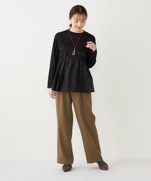 SHIPS Colors(シップス カラーズ)の「SHIPS Colors:〈手洗い可能〉フハクドッキング ロングスリーブ TEE(Tシャツ/カットソー・レディース・キャメル/ブラック/オフホワイト・ONE SIZE)」の14枚目の写真