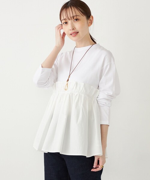 SHIPS Colors(シップス カラーズ)の「SHIPS Colors:〈手洗い可能〉フハクドッキング ロングスリーブ TEE(Tシャツ/カットソー・レディース・キャメル/ブラック/オフホワイト・ONE SIZE)」の16枚目の写真