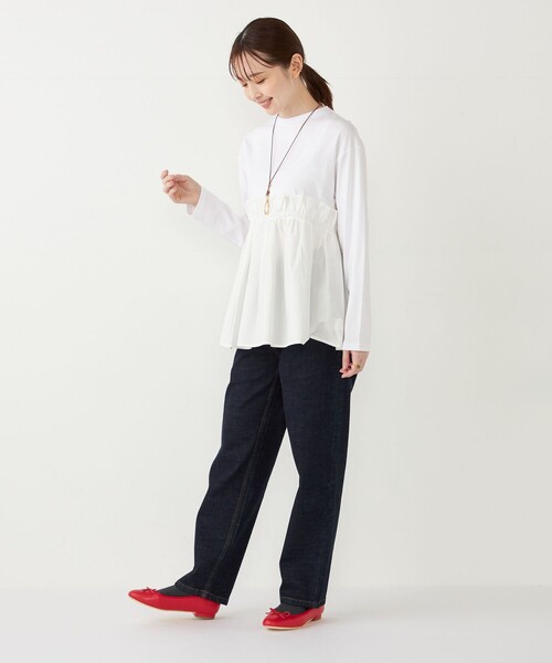 SHIPS Colors(シップス カラーズ)の「SHIPS Colors:〈手洗い可能〉フハクドッキング ロングスリーブ TEE(Tシャツ/カットソー・レディース・キャメル/ブラック/オフホワイト・ONE SIZE)」の18枚目の写真