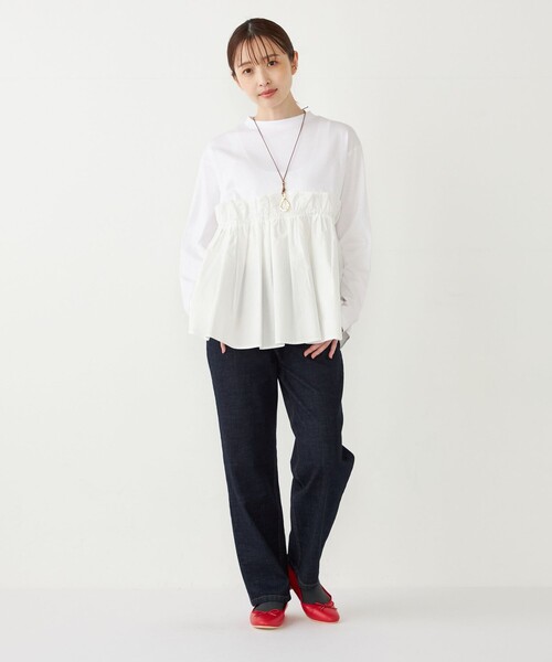 SHIPS Colors(シップス カラーズ)の「SHIPS Colors:〈手洗い可能〉フハクドッキング ロングスリーブ TEE(Tシャツ/カットソー・レディース・キャメル/ブラック/オフホワイト・ONE SIZE)」の19枚目の写真