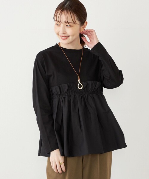 SHIPS Colors(シップス カラーズ)の「SHIPS Colors:〈手洗い可能〉フハクドッキング ロングスリーブ TEE(Tシャツ/カットソー・レディース・キャメル/ブラック/オフホワイト・ONE SIZE)」の22枚目の写真