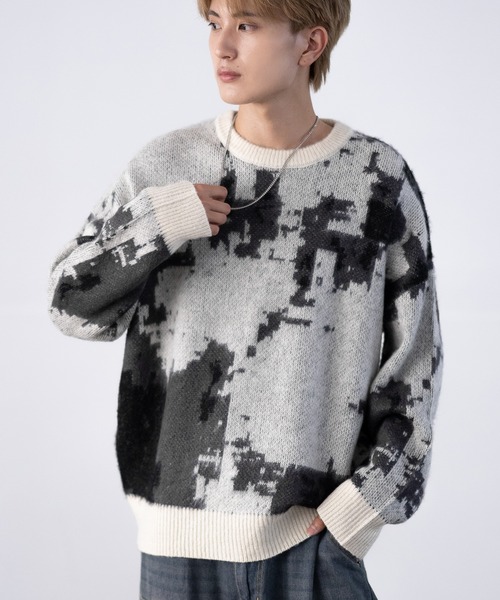 improves（インプローブス）の「無地＆総柄 モヘアタッチ クルーネック ニット（ニット/セーター・メンズ・ブラック系2/ホワイト系3/ブラウン系5/レッド系7/ブラック/ワイン/ブラウン系/ホワイト系1/グレー系4/ブラック系5/ブラック系6/ブラック系7/ブラック系8/ベージュ/マスタード/チャコール/カーキ系/ベージュ系6/ホワイト系8/ホワイト/ブラック系1/ベージュ系2/ブラック系3/ホワイト系4・MEDIUM/LARGE）」の6枚目の写真