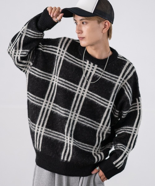 improves（インプローブス）の「無地＆総柄 モヘアタッチ クルーネック ニット（ニット/セーター・メンズ・ブラック系2/ホワイト系3/ブラウン系5/レッド系7/ブラック/ワイン/ブラウン系/ホワイト系1/グレー系4/ブラック系5/ブラック系6/ブラック系7/ブラック系8/ベージュ/マスタード/チャコール/カーキ系/ベージュ系6/ホワイト系8/ホワイト/ブラック系1/ベージュ系2/ブラック系3/ホワイト系4・MEDIUM/LARGE）」の8枚目の写真