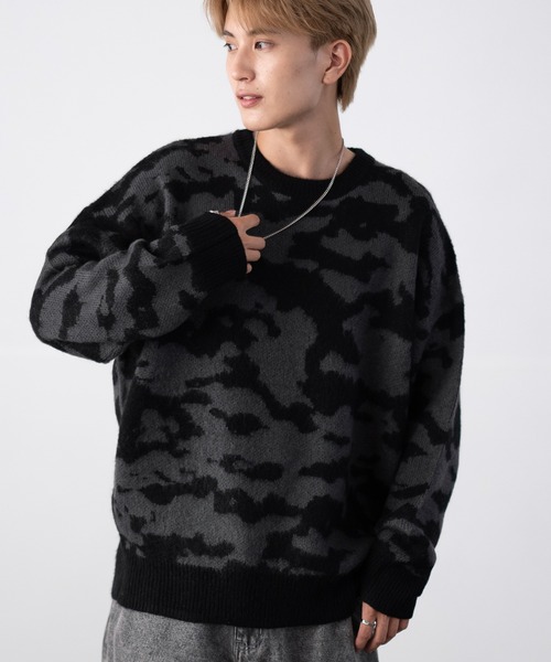 improves（インプローブス）の「無地＆総柄 モヘアタッチ クルーネック ニット（ニット/セーター・メンズ・ブラック系2/ホワイト系3/ブラウン系5/レッド系7/ブラック/ワイン/ブラウン系/ホワイト系1/グレー系4/ブラック系5/ブラック系6/ブラック系7/ブラック系8/ベージュ/マスタード/チャコール/カーキ系/ベージュ系6/ホワイト系8/ホワイト/ブラック系1/ベージュ系2/ブラック系3/ホワイト系4・MEDIUM/LARGE）」の12枚目の写真