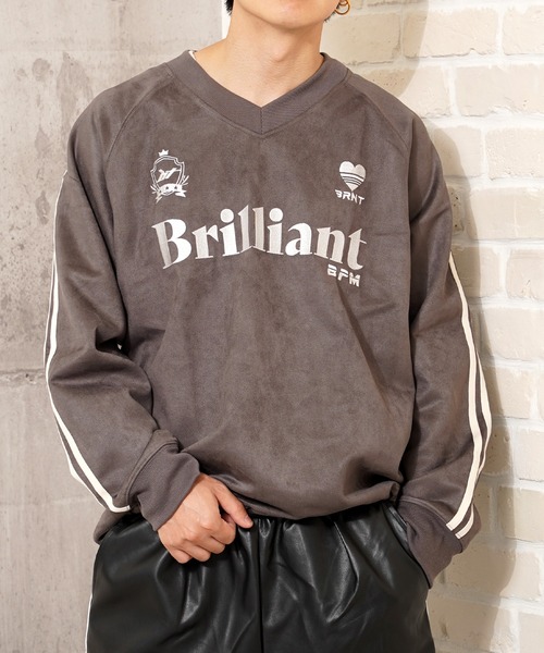 フェイクスウェード 刺繍ロゴ ゲームシャツ / Faux suede embroidered logo game shirt（スウェット）｜1111clothing（ワンフォークロージング）