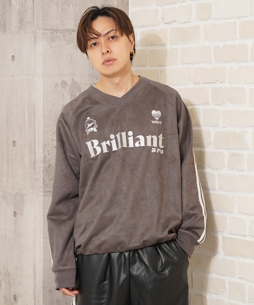 1111clothing(ワンフォークロージング)の「フェイクスエード 刺繍ロゴ ゲームシャツ / Faux suede embroidered logo game shirt(スウェット・メンズ・ベージュ/アイボリー/チャコールグレー・L/M)」の15枚目の写真
