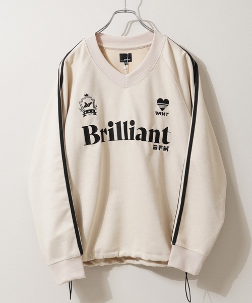 1111clothing(ワンフォークロージング)の「フェイクスエード 刺繍ロゴ ゲームシャツ / Faux suede embroidered logo game shirt(スウェット・メンズ・ベージュ/アイボリー/チャコールグレー・L/M)」の4枚目の写真