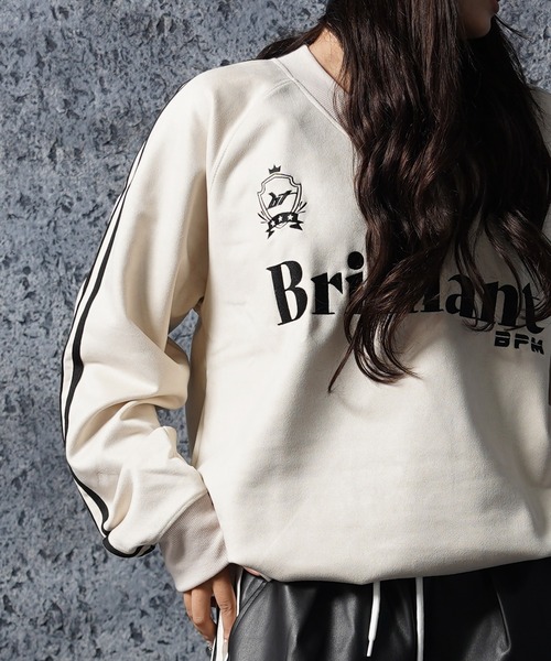 1111clothing(ワンフォークロージング)の「フェイクスエード 刺繍ロゴ ゲームシャツ / Faux suede embroidered logo game shirt(スウェット・メンズ・ベージュ/アイボリー/チャコールグレー・L/M)」の9枚目の写真