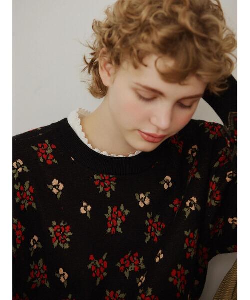 Samansa Mos2（サマンサ モスモス）の「【マシンウォッシャブル・アンチピリング】柄アソートニット（カーディガン/ボレロ・レディース・ブラック/レッド/グリーン/パープル/イエロー・F）」の7枚目の写真