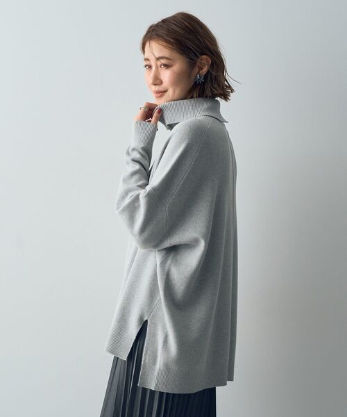 ニットセーター タートル スタンドカラー カーディガン 7-206 Lace Ladies ニット セーター スタンドカラージップアップニット