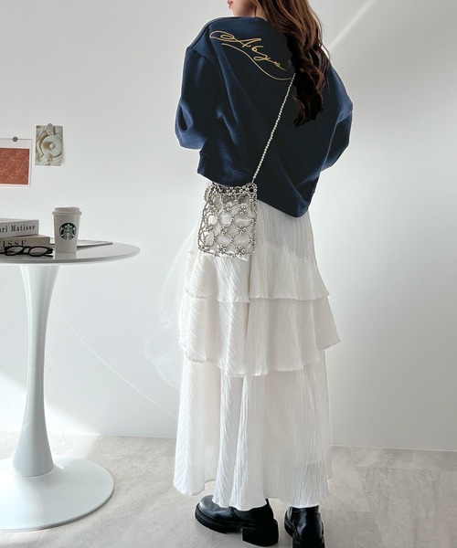 Futier land（フューティアランド）の「バック刺繍クロップド丈裏起毛スウェットトレーナー（スウェット・レディース・杢グレー/グリーン/ネイビー・FREE）」の4枚目の写真