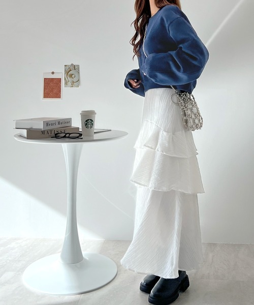 Futier land（フューティアランド）の「バック刺繍クロップド丈裏起毛スウェットトレーナー（スウェット・レディース・杢グレー/グリーン/ネイビー・FREE）」の6枚目の写真