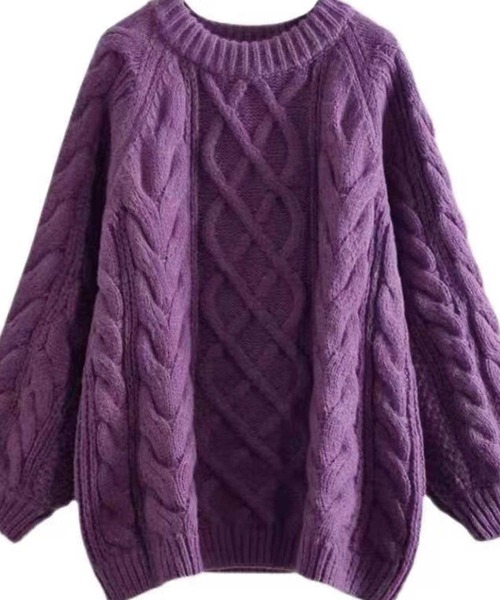 SPIGA（スピーガ）の「ｹｰﾌﾞﾙ編みｵｰﾊﾞｰｻｲｽﾞﾌﾟﾙｵｰﾊﾞｰﾆｯﾄ（ニット/セーター・レディース・ベージュ/パープル/レッド・FREE）」の5枚目の写真