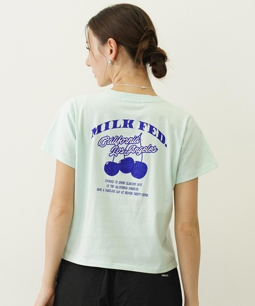 ミルクフェド MILKFED. GLITTER CHERRY COMPACT S/S TEE 半袖 グリッター チェリー コンパクトT Tシャツ バックロゴ 大人 人気 レディース ブランド 正規 GLITTER CHERRY COMPACT S/S TEE（Tシャツ/カットソー