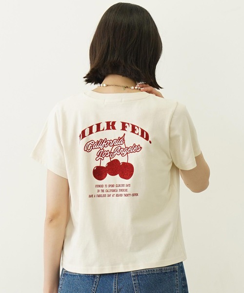 ミルクフェド MILKFED. GLITTER CHERRY COMPACT S/S TEE 半袖 グリッター チェリー コンパクトT Tシャツ バックロゴ 大人 人気 レディース ブランド 正規 GLITTER CHERRY COMPACT S/S TEE（Tシャツ/カットソー