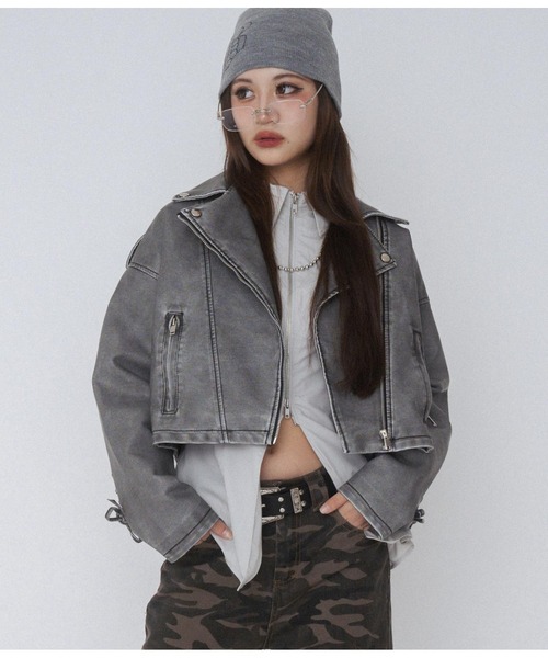 ANAP GiRL(アナップガール)の「【ティーンズライン】ユーズド加工 フェイクレザー ライダース(ライダースジャケット・キッズ・スミクロ・FREE)」の3枚目の写真