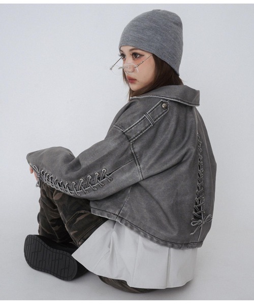 ANAP GiRL(アナップガール)の「【ティーンズライン】ユーズド加工 フェイクレザー ライダース(ライダースジャケット・キッズ・スミクロ・FREE)」の4枚目の写真