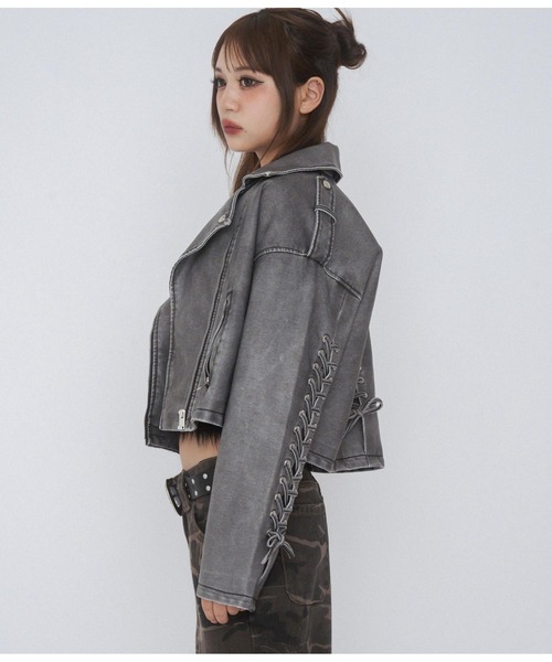 ANAP GiRL(アナップガール)の「【ティーンズライン】ユーズド加工 フェイクレザー ライダース(ライダースジャケット・キッズ・スミクロ・FREE)」の8枚目の写真