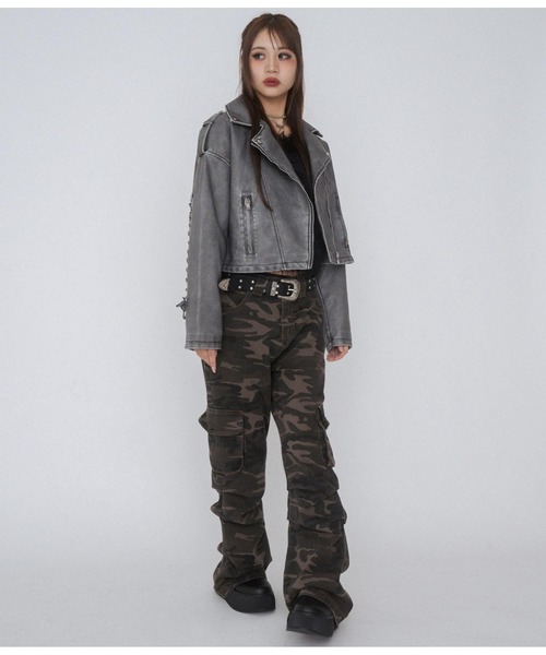 ANAP GiRL(アナップガール)の「【ティーンズライン】ユーズド加工 フェイクレザー ライダース(ライダースジャケット・キッズ・スミクロ・FREE)」の9枚目の写真