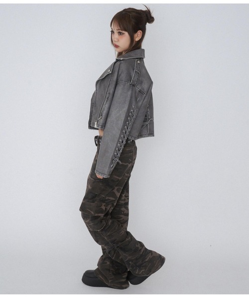 ANAP GiRL(アナップガール)の「【ティーンズライン】ユーズド加工 フェイクレザー ライダース(ライダースジャケット・キッズ・スミクロ・FREE)」の10枚目の写真