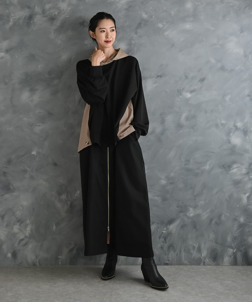 STYLE DELI(スタイルデリ)の「【BLK001】異素材使いフーディープルオーバー(パーカー・レディース・ベージュ/ブラック・FREE)」の11枚目の写真