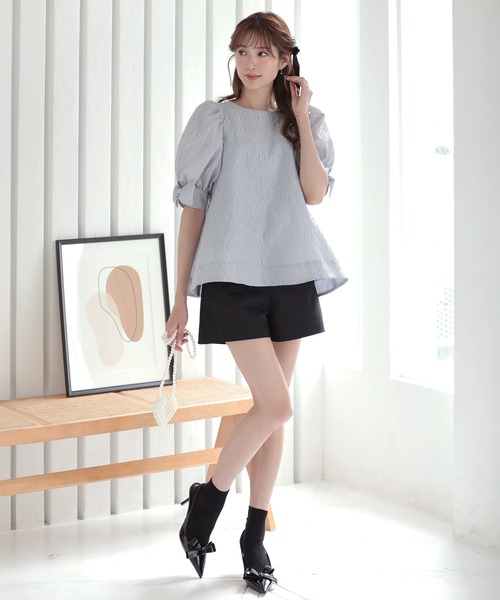 MERAKI(メラキ)の「袖リボンフラワージャガードトップス(シャツ/ブラウス・レディース・イエロー/ブラック/ホワイト/ブルーグレー/サーモンピンク・FREE)」の19枚目の写真