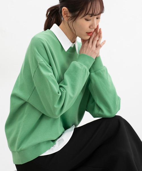 Honeys（ハニーズ）の「スウェットゆるトップス（スウェット・レディース・ブラック/ブルー/ホワイト/グリーン/ピンク/スミクロ・L/LL/M/S/3L）」の4枚目の写真