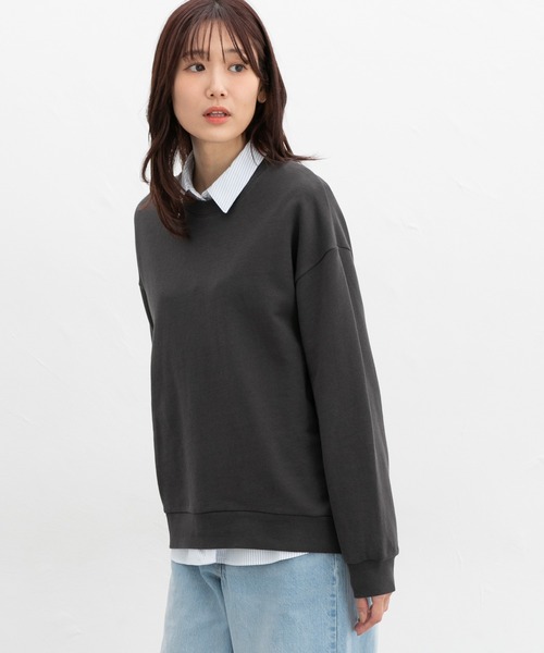 Honeys（ハニーズ）の「スウェットゆるトップス（スウェット・レディース・ブラック/ブルー/ホワイト/グリーン/ピンク/スミクロ・L/LL/M/S/3L）」の8枚目の写真