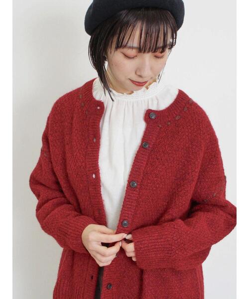 Samansa Mos2（サマンサ モスモス）の「2WAYステッチ配色鹿の子編みニット（カーディガン/ボレロ・レディース・ブラック/レッド/ブルー/ベージュ/キナリ・F）」の5枚目の写真