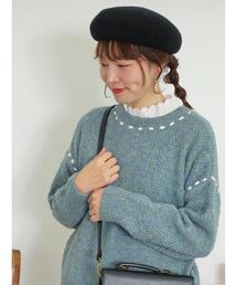 Samansa Mos2 | 2WAYステッチ配色鹿の子編みニット(カーディガン/ボレロ)