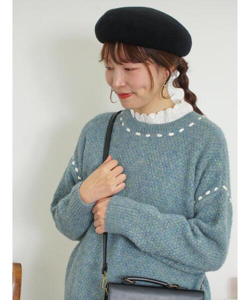 Samansa Mos2（サマンサ モスモス）の「2WAYステッチ配色鹿の子編みニット（カーディガン/ボレロ・レディース・ブラック/レッド/ブルー/ベージュ/キナリ・F）」の4枚目の写真