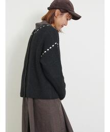 Samansa Mos2 | 2WAYステッチ配色鹿の子編みニット(カーディガン/ボレロ)