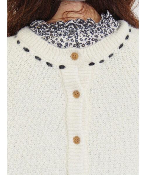 Samansa Mos2（サマンサ モスモス）の「2WAYステッチ配色鹿の子編みニット（カーディガン/ボレロ・レディース・ブラック/レッド/ブルー/ベージュ/キナリ・F）」の6枚目の写真
