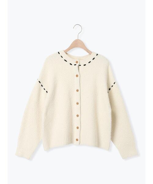 Samansa Mos2（サマンサ モスモス）の「2WAYステッチ配色鹿の子編みニット（カーディガン/ボレロ・レディース・ブラック/レッド/ブルー/ベージュ/キナリ・F）」の11枚目の写真