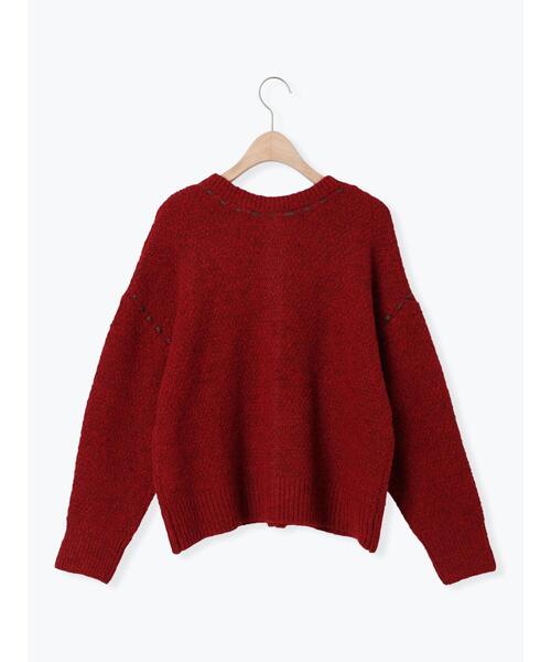 Samansa Mos2（サマンサ モスモス）の「2WAYステッチ配色鹿の子編みニット（カーディガン/ボレロ・レディース・ブラック/レッド/ブルー/ベージュ/キナリ・F）」の17枚目の写真