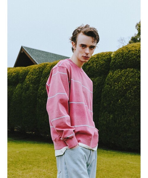 B:MING by BEAMS（ビーミングバイビームス）の「ambiance / Fade Border Crew Neck（Tシャツ/カットソー・メンズ・ライトグレー/ピンク・S/M/L/XL）」の22枚目の写真