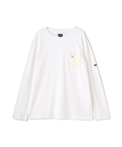 Schott(ショット)の「Schott/ショット/LS ONE STAR LEATHER POCKET T-SHIRT/ワンスター レザーポケット Tシャツ(Tシャツ/カットソー・メンズ・ブラック/ホワイト・2XL/M/L/XL/S)」の1枚目の写真