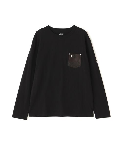 Schott(ショット)の「Schott/ショット/LS ONE STAR LEATHER POCKET T-SHIRT/ワンスター レザーポケット Tシャツ(Tシャツ/カットソー・メンズ・ブラック/ホワイト・2XL/M/L/XL/S)」の2枚目の写真