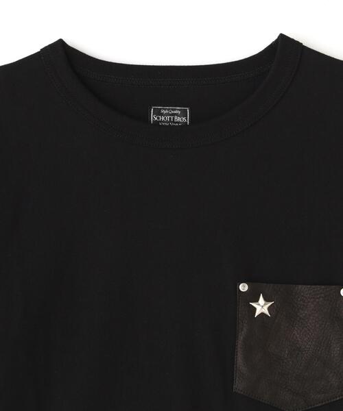 Schott(ショット)の「Schott/ショット/LS ONE STAR LEATHER POCKET T-SHIRT/ワンスター レザーポケット Tシャツ(Tシャツ/カットソー・メンズ・ブラック/ホワイト・2XL/M/L/XL/S)」の6枚目の写真