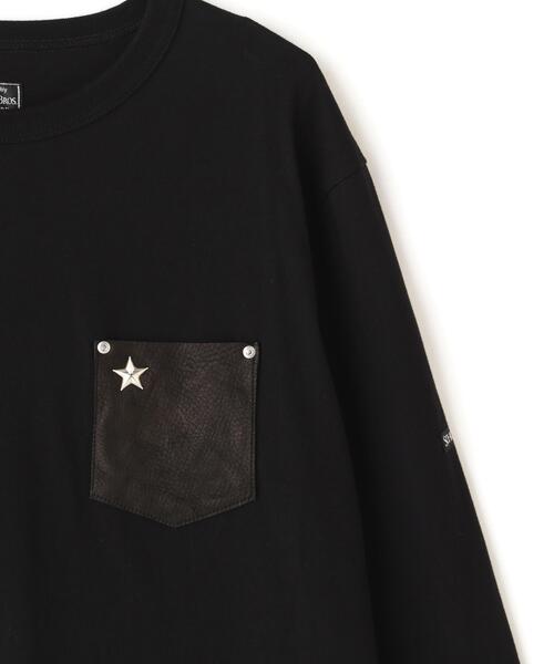 Schott(ショット)の「Schott/ショット/LS ONE STAR LEATHER POCKET T-SHIRT/ワンスター レザーポケット Tシャツ(Tシャツ/カットソー・メンズ・ブラック/ホワイト・2XL/M/L/XL/S)」の7枚目の写真