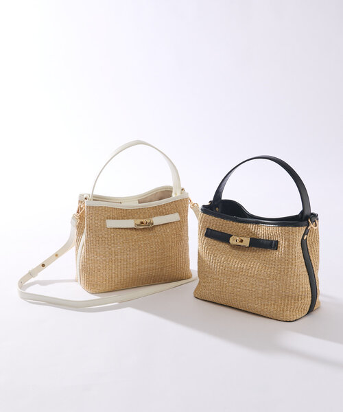 un dix cors（アンディコール）の「ひねり金具レザーハンドルカゴバッグ（かごバッグ・レディース・ブラック/ホワイト・FREE）」の2枚目の写真