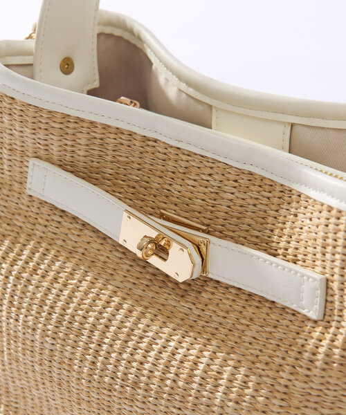 un dix cors（アンディコール）の「ひねり金具レザーハンドルカゴバッグ（かごバッグ・レディース・ブラック/ホワイト・FREE）」の8枚目の写真